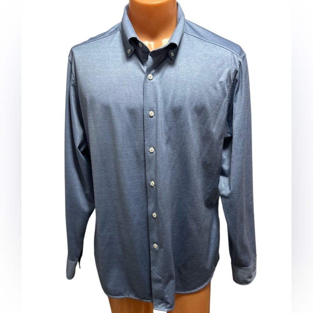 David Donahue Fusion Dress Shirt Mens Sz XL 17.5 Dark Blue Button Up Long Sleeve